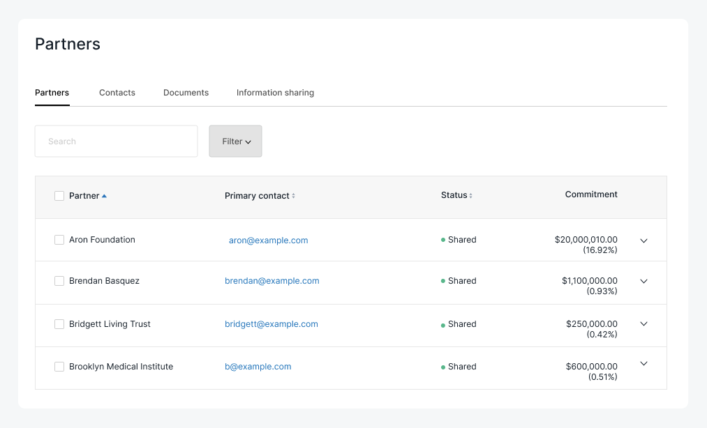 Investors 3 Screenshot of Carta's LP portal