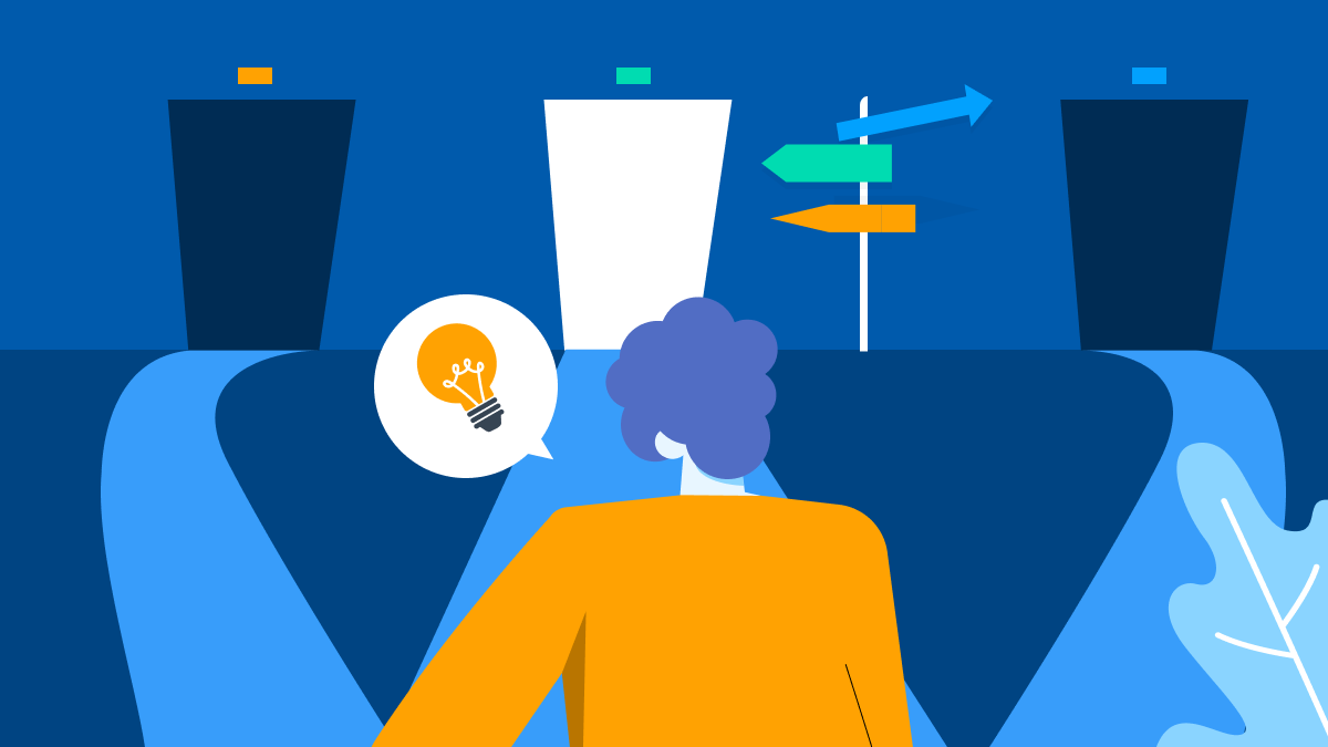 Illustration of a person at a desk having an idea